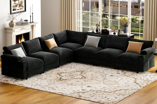 Vista 16 de Sofás seccionales para sala de estar, sofá modular de terciopelo certificado FSC, de gran tamaño, en forma de nube, sofá convertible en forma de U