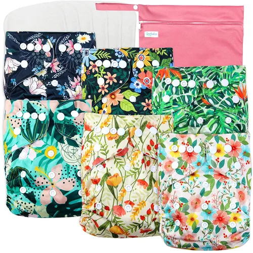 Vista 7 de Leekalos Pañales de tela reutilizables para niños y niñas, pañal de bebé con insertos y bolsa húmeda, talla única