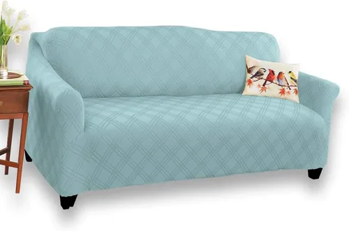 Vista 7 de Collections Etc Funda elástica para muebles de doble diamante, color borgoña, sofá biplaza