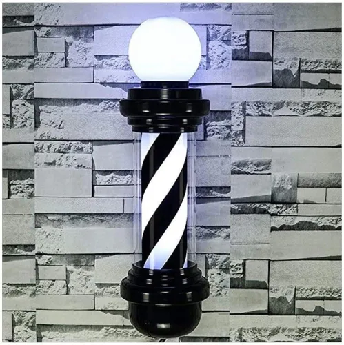DNYSYSJ Luz de poste de peluquero de 27 pulgadas, poste de peluquero montado en la pared, luz LED negra y blanca giratoria para peluquería abierta