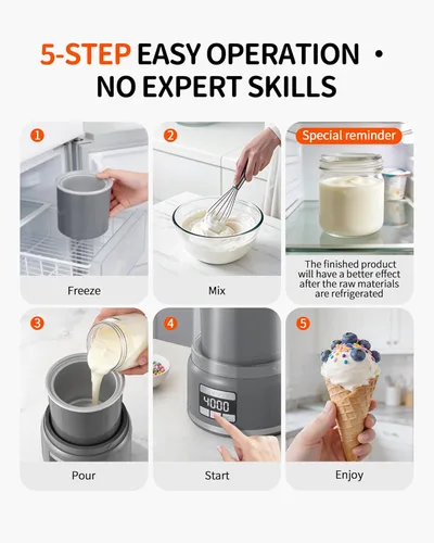 Vista 8 de Countertop Ice Cream Maker Machine (2.1 Qt), Commercial Sorbet and Frozen Yogurt, Powerful Bottom Mix Motor with Digital Timer & Fast Cooling