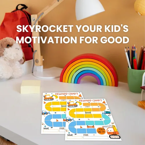 Vista 7 de Tabla de recompensas temáticas de construcción, 10 tablas de comportamiento para niños con 216 calcomanías redondas, tabla de responsabilidad