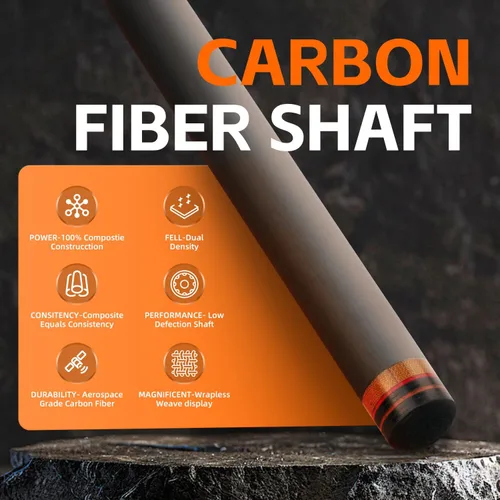 Vista 3 de 29" 3/8-10 Carbon Pool Cue Shaft (Single), 10 Layered 10.5mm,11.8mm,12.4mm.12.5mm.12.9mm，Pro Taper Low Deflection Performance, Durability and Smooth