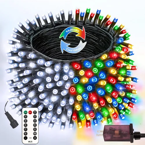 Vista 28 de Guirnalda de luces LED, 264 pies, 800 luces, exteriores e interiores, temporizador, función de memoria, 8 modos, cable verde, impermeable, árbol