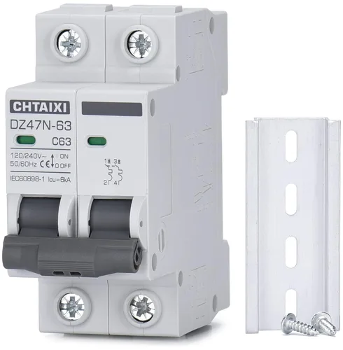 Vista 12 de Disyuntor en Miniatura de CA, 50 Amp 120V/240V 2 Polos Montaje en Riel DIN, Desconexión de CA Solar, Interruptor de Desconexión MCB C50
