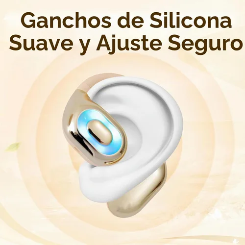 Vista 3 de Auriculares de oreja abierta, auriculares inalámbricos Bluetooth 5.4 con pantalla digital inteligente, sonido potente, llamadas claras, IPX4 Beige
