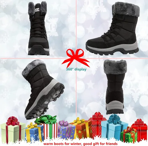 Vista 6 de Botas de nieve para mujer, botas de invierno para mujer, botas de invierno cálidas con forro de piel, botas de invierno para mujer, botas de nieve