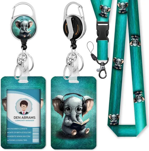 Cordones Piefly para insignias de identificación, lindo soporte de insignia con elefante con carrete retráctil resistente con clip de cinturón,
