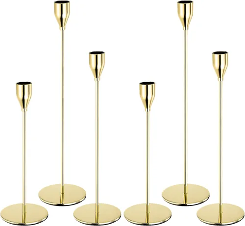 Vista 10 de PATIKIL Juego de 9 portavelas dorado, portavelas cónico largo para velas de 3/4 pulgadas para decoración de Halloween, Navidad, centro de mesa
