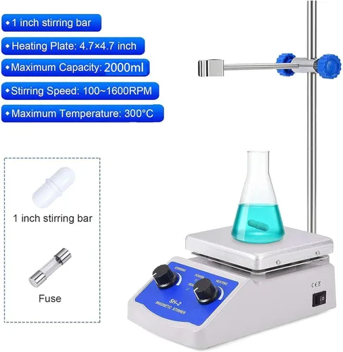 Vista 4 de Magnetic Stirrer, 0-1600R/Min Magnetic Heated Stirrer Mixer, Laboratory Constant Temperature Heating Hot Plate for School, Classroom, Scientific