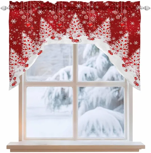 Vista 23 de BEMIGO Cortinas de cocina lindas de gnomos de San Valentín para pareja, juego de cortinas y cenefa para ventana de cocina, cenefa de bolsillo