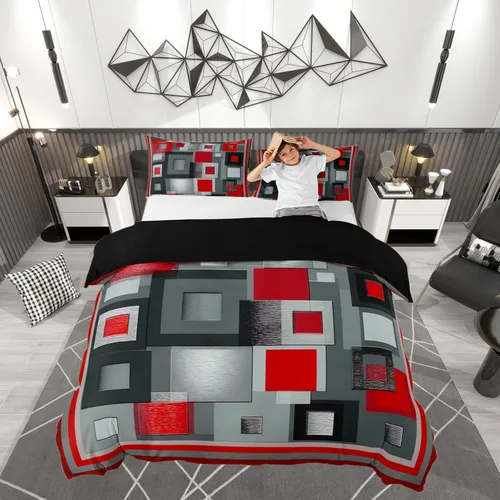 Vista 12 de Funda de edredón cuadrada azul, juego de ropa de cama de cuadrícula gris y blanca, funda de edredón moderna para decoración de habitación de niños