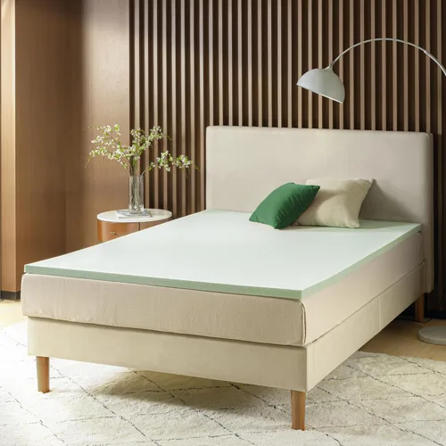 Vista 9 de ZINUS Cubrecolchón de espuma viscoelástica de té verde de 1.5 pulgadas, ropa de cama para dormitorio, capa de alivio de presión, ideal para aliviar