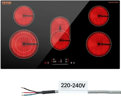 Vista 11 de VEVOR - Estufa eléctrica integrada, placa de cocina de 30 pulgadas con 5 quemadores de cerámica, placa de cocina radiante de vidrio de 240 V