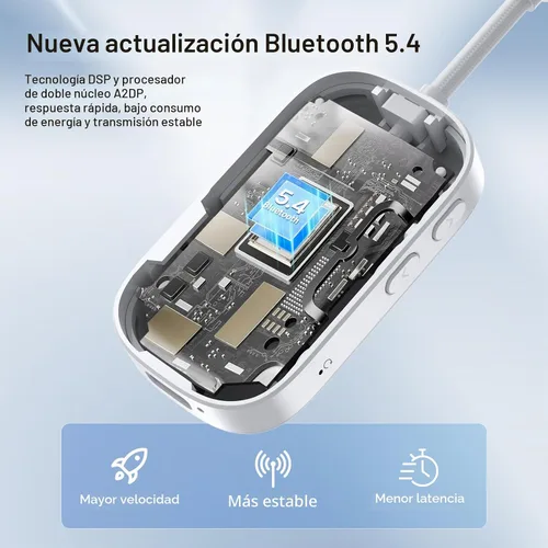 Vista 6 de Receptor transmisor Bluetooth 5.3, receptor de doble conexión, adaptador de audio auxiliar de 0.138 in con cable RCA, avión inalámbrico 2 en 1 Gris