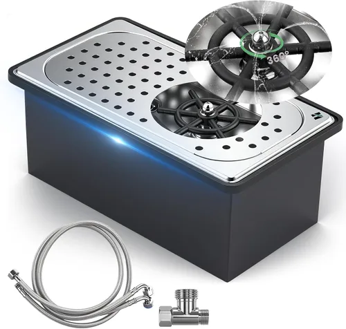 Huanyu Enjuagadora de jarra con base de encimera desmontable | Boquilla de alta presión giratoria de 360° | Acero inoxidable con bandeja de drenaje