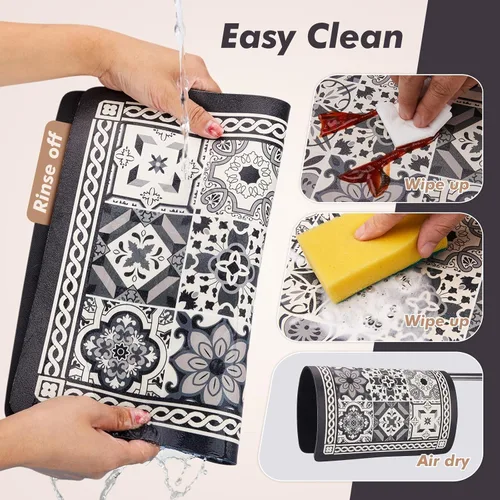 Vista 5 de Tapete de Café, Tapete de Secado de Platos Estilo Bohemio, Absorción Rápida de Agua, Oculta Manchas, Fácil de Limpiar, Se Adapta a Accesorios