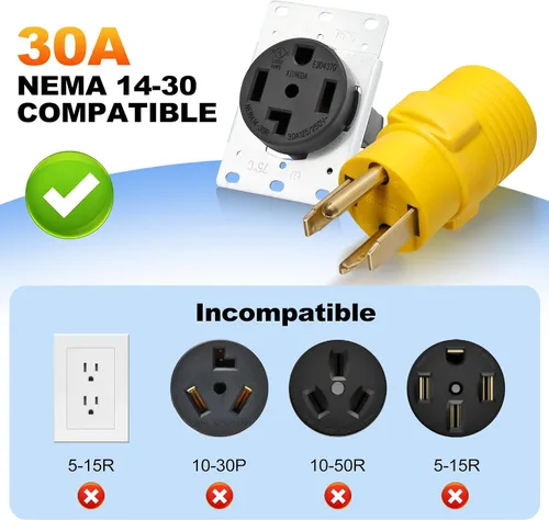 Vista 4 de Conector adaptador NEMA 14-30P a 14-50R, VSEER de 4 clavijas y 30 amperios para cargador EV de 50 amperios compatible con Tesla, para carga EV