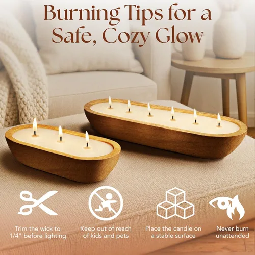 Vista 5 de Dough Bowl Candle Co. Vela de Soja Beach Linen - 3 Mechas Decoración Rústica de Granja Eliminador de Olores en Cuencos de Madera, Vela de Cuenco