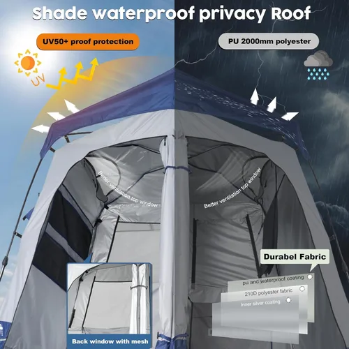 Vista 14 de Porayhut Camping Shower Tent Deluxe Changing Room Easy Set Up Privacy Shelter,Large Toilet Tent with Floor Drain Design for Beach, Camping,Hiking