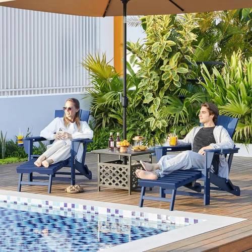 Vista 2 de Yaheetech Adirondack - Silla otomana retráctil, silla plegable para todo tipo de clima, para patio, con soporte para tazas y soporte para teléfono