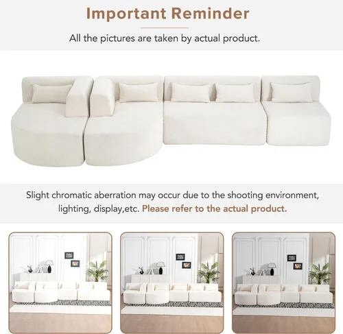 Vista 4 de P PURLOVE Sofá modular modular combinado, 4 sofás combinados, tapizado moderno con 2 tumbonas y 5 almohadas traseras para sala de estar, oficina