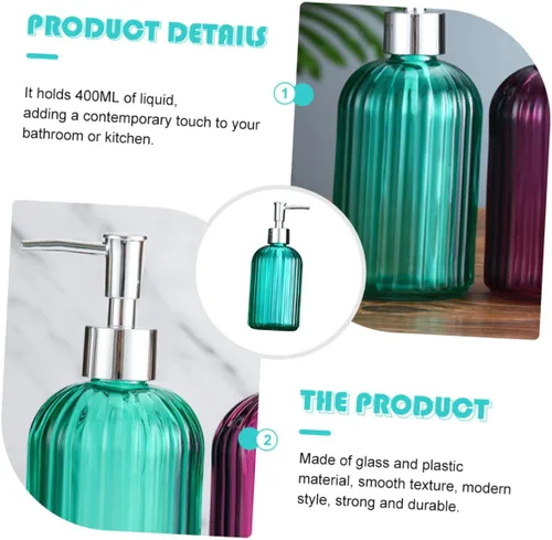 Vista 5 de Lurrose Refillable Glass Pump Bottle Hand Soap Dispenser for Bathroom Kitchen Shampoo Lotion Body Wash Liquid Soap Pump Jar