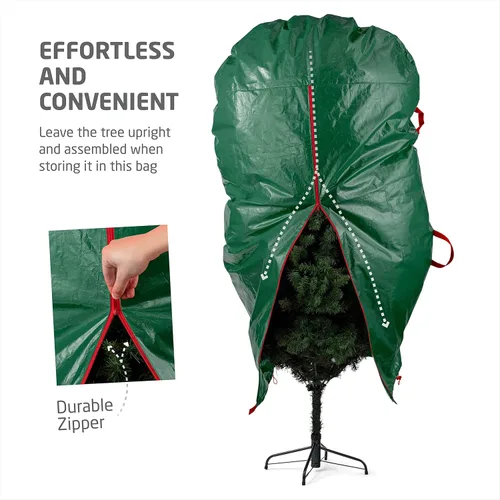 Vista 3 de Zober Bolsa vertical de almacenamiento para árbol de Navidad, se adapta a árbol artificial de 9 pies, bolsa para árbol de Navidad con dobladillo