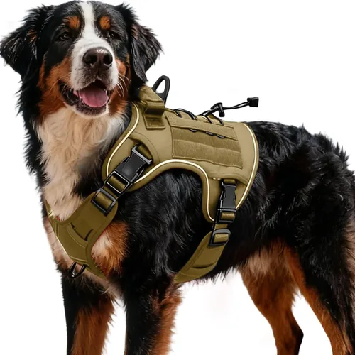 Vista 30 de Arnés táctico para perros grandes, chaleco reflectante ajustable sin tirones con sistema Molle, control de grado militar K9 para entrenamiento