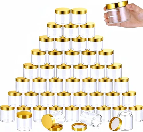 Vista 23 de SATINIOR 100 tarros de plástico con tapas, recipientes pequeños, tapas de boca ancha, pequeños recipientes de plástico para loción, crema, diamantes