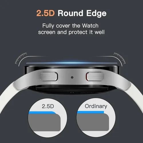 Vista 5 de JETech Protector de pantalla para Samsung Galaxy Watch FE/5/4 de 1.575 pulgadas, vidrio templado 2.5D borde redondo, transparente HD, paquete de 3