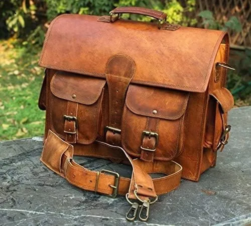 Vista 3 de Genuine Leather Vintage Laptop Messenger Handmade Briefcase Bag Satchel By Vintage Couture
