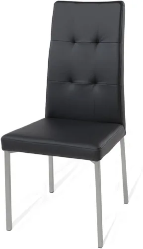 Vista 10 de ZURI Silla de comedor moderna Charlotte con patas de acero inoxidable pulido, cuero sintético negro
