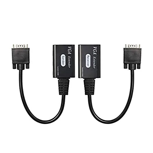 Vista 4 de XMSJSIY Extensor VGA a través de Cat5e/6, VGA macho a RJ45 Ethernet LAN, convertidor, repetidor de señal para HDTV HDPC PS4 STB 1080P hasta 196.9 ft