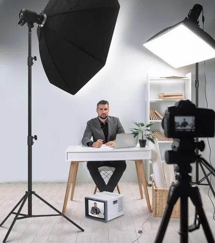 Vista 6 de Soporte de luz para fotografía, trípode resistente, soporte de iluminación de aluminio de 9.2 pies para Relfectors, retrato fotográfico, caja