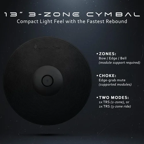 Vista 3 de Lemon Almohadilla de platillo electrónica de triple zona de 13 pulgadas con estrangulador - Paseo de 3 zonas con campana para kits de batería