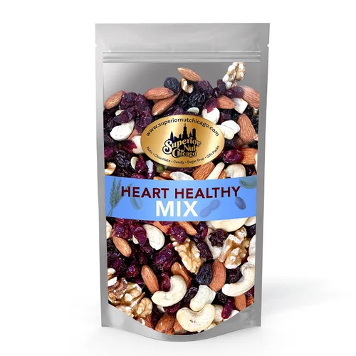 Superior Nut Chicago Heart Healthy Mix - Mezcla de frutos secos con anacardos, almendras, nueces, arándanos secos y pasas, rica en antioxidantes