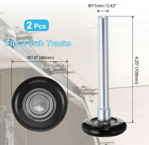 Vista 2 de uxcell 2 rodillos de nailon para puerta de garaje de 1.8 pulgadas para pista de garaje de 2 pulgadas, ruedas de puerta de garaje silenciosas de Negro