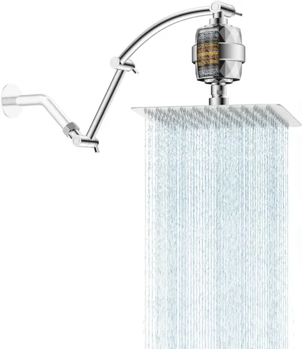 Vista 20 de Hibbent Cabezal de ducha de lluvia de metal, cabezal de ducha cuadrado de alta presión de 8 pulgadas con brazo de extensión de ducha de 16 pulgadas