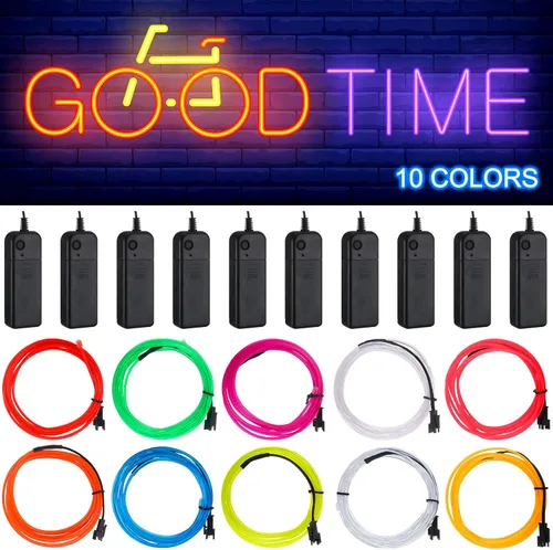 Vista 2 de Retisee Juego de 30 luces de neón portátiles de alambre electroluminiscente con tira de 6.6 pies para Navidad, ropa LED de Navidad, cuerda brillante