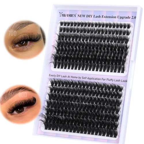 Vista 18 de Yawamica Extensiones de pestañas en racimo Wispy Naturales, Extensiones de pestañas individuales, 10-14mm, racimos de pestañas esponjosas, CC