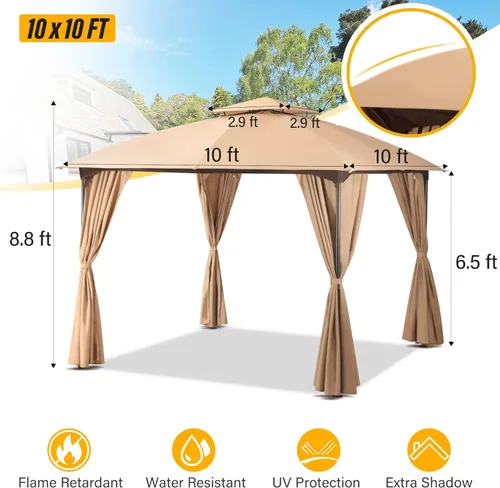 Vista 3 de LAUSAINT HOME Gazebo de arco de patio de 10 x 10 pies, parte superior de doble ventilación instantánea para exteriores, refugio con malla