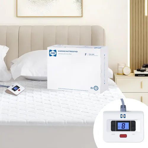 Vista 13 de Sealy Protector de colchón térmico tamaño individual, calentador de cama eléctrico acolchado de lujo con 10 ajustes de calor y apagado automático