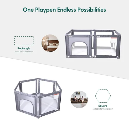 Vista 3 de Babelio Corralito Montable en Pared, Corralito Plegable para Bebés y Niños Pequeños - Forma y Área Ajustables, Corralito de 62 * 31" con Puerta