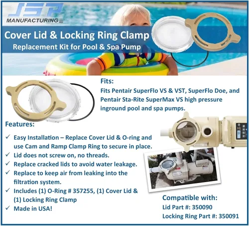 Vista 4 de JSP Manufacturing Kit de reemplazo de abrazadera de anillo de bloqueo de leva y rampa para cubierta de bomba de piscina SuperFlo VS y VST, SuperFlo