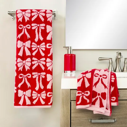 Vista 2 de SKL Home - Toalla de baño de 100% algodón prémium, diseño de lazos, jacquard, 500 GSM, reversible, suave y absorbente, decorativa, para cada día
