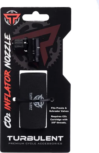 Vista 3 de Turbulent Juego de inflador de neumáticos de bicicleta CO2 – Compatible con válvulas Presta y Schrader – Herramienta de bomba de aire rápida
