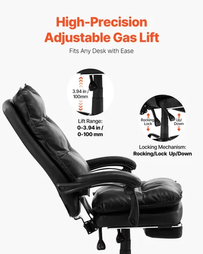 Vista 8 de VEVOR Silla de oficina ejecutiva con reposapiés, silla de oficina de capacidad de 400 libras con almohada lumbar, silla ergonómica resistente, silla