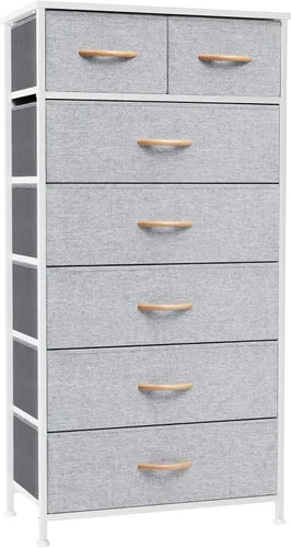 Vista 12 de Crestlive Products Cómoda para dormitorio, torre de almacenamiento alta y delgada, marco de acero resistente, parte superior de madera, cubos