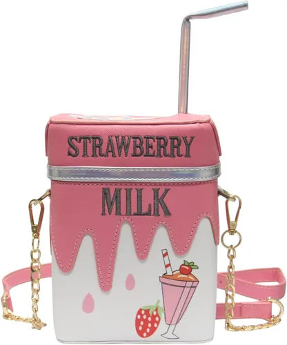 LUI SUI Cute Strawberry Milk Box Cross Body Purse Bag Cellphone Shoulder Bags Card Holder Wallet Purse